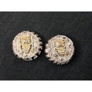 Rare VTG Peruvian Inca Clip On Earrings 925 Silver & 18k Gold Accents